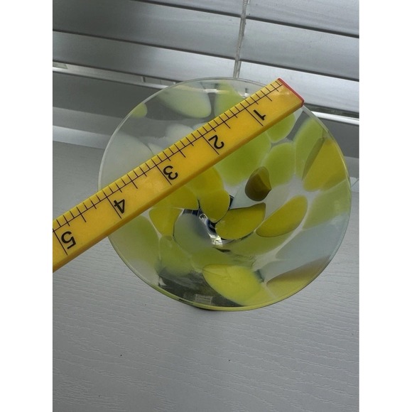 Hand Made In Romania Art Glass Martini Glass 7.5" Yellow Blue Swirl Stem - Picture 4 of 10